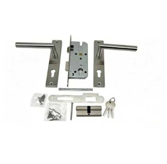 Hermic Tuindeursloop met rechte kruk en cilinder 72x165mm RVS