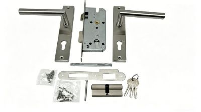 Hermic Tuindeursloop met rechte kruk en cilinder 72x165mm RVS