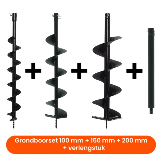 Grondborenset 100/150/200 mm met verlengstuk - 3-delig handborenset