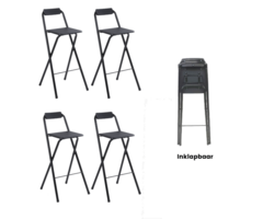 Inklapbare barkruk Alora zwart metaal - set van 4 stuks
