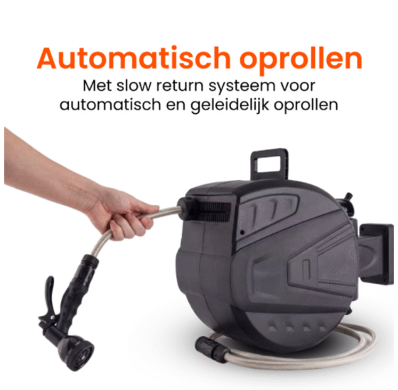 Automatische waterslanghaspel 25m met wandmontage en sproeiset
