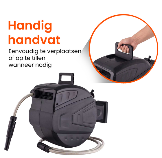 Automatische waterslanghaspel 25m met wandmontage en sproeiset