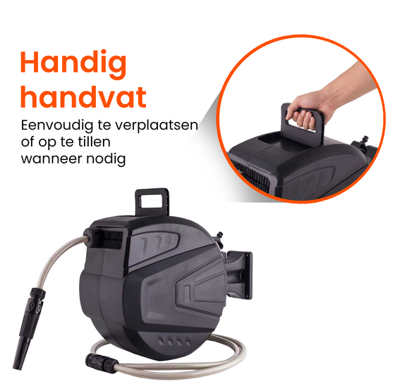 Automatische slanghaspel 20m met 180° draaibare wandbeugel