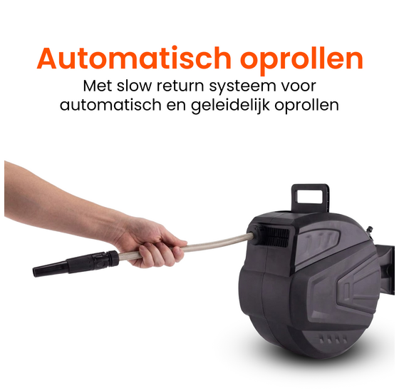 Automatische slanghaspel 20m met 180° draaibare wandbeugel