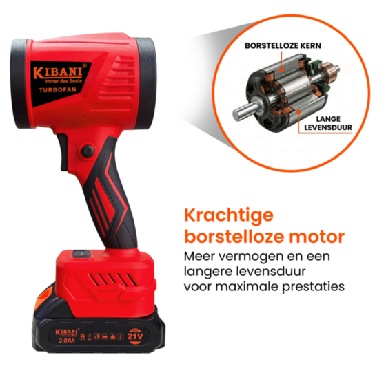 Kibani draadloze turbofan bladblazer 21V incl. accu en opzetstukken
