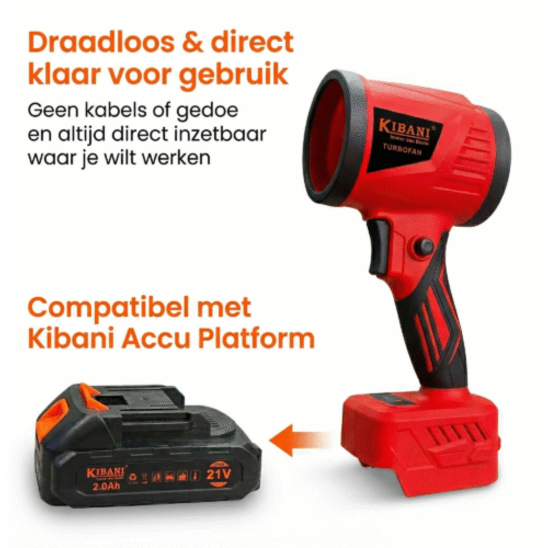 Kibani 21V accu turbofan bladblazer met 2.0Ah batterij