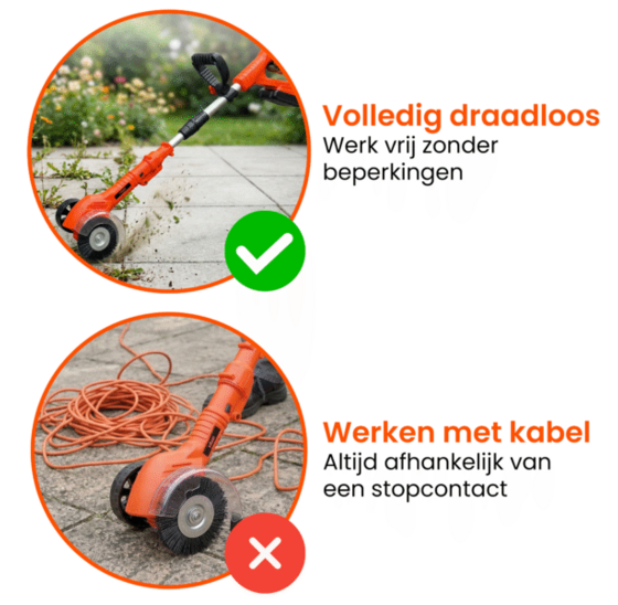 Accu onkruidborstel draadloos met borstelset - chemievrij wieden