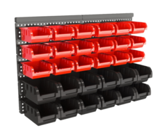 Wandrek met 30 opbergbakjes rood/zwart 64x41cm werkplaats
