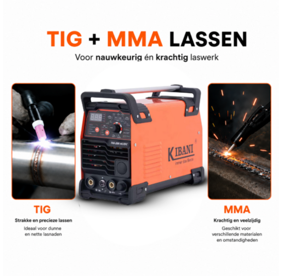TIG lasapparaat 200A AC/DC voor aluminium, staal, RVS en koper