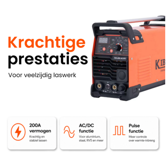 TIG lasapparaat 200A AC/DC voor aluminium, staal, RVS en koper