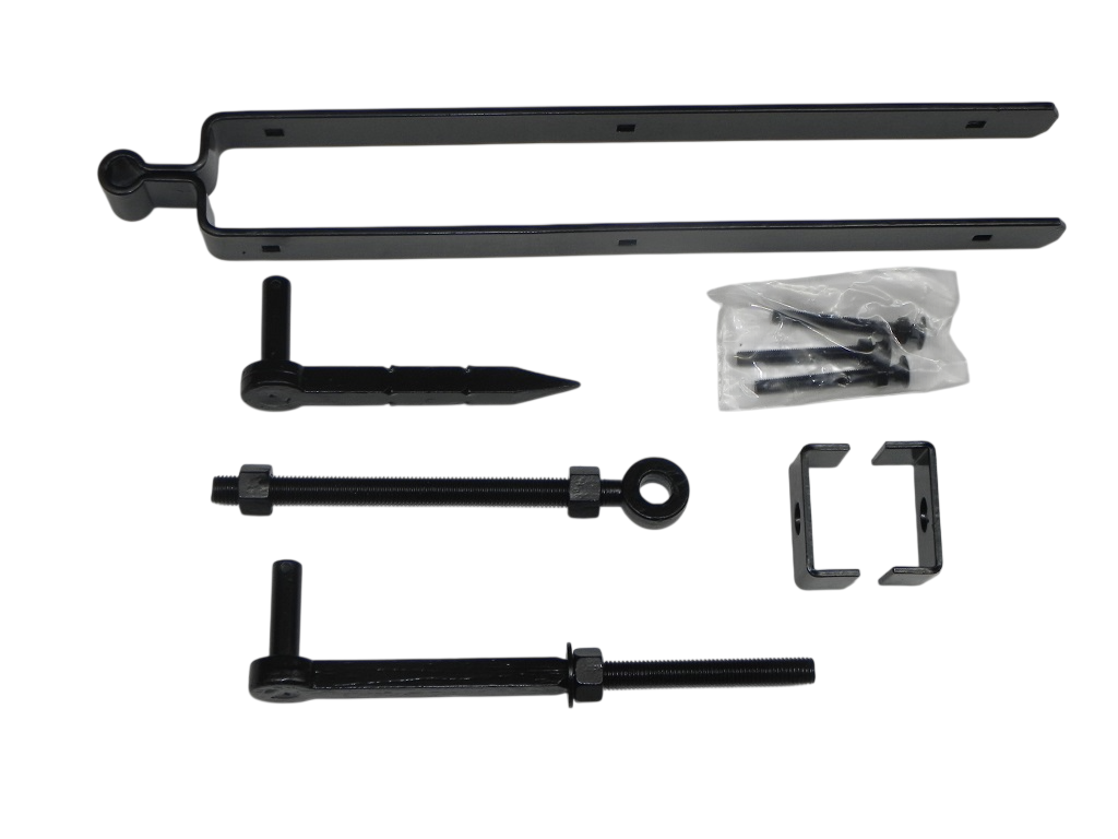 Set voor Engelse poort met inslagduim 600 x 72 mm 6 mm zwart voor montage van hengen en stabiele scharnierpunten