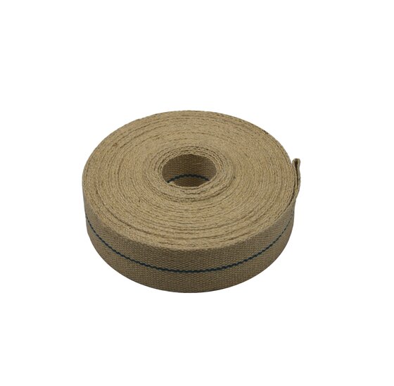 Jute boomband 6 cm breed, 25 meter rol met blauwe draad