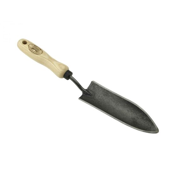 Verplantschepje gesmeed staal 140mm met essenhout handvat De Wit