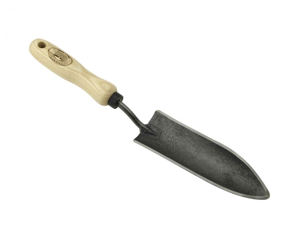 Verplantschepje gesmeed staal 140mm met essenhout handvat De Wit