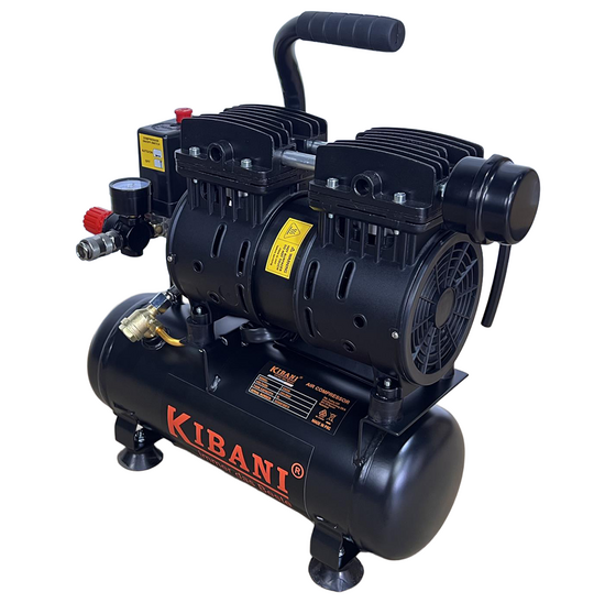 Stille compressor 48 dB olievrij 6 liter 8 bar 550W Kibani Ecoline