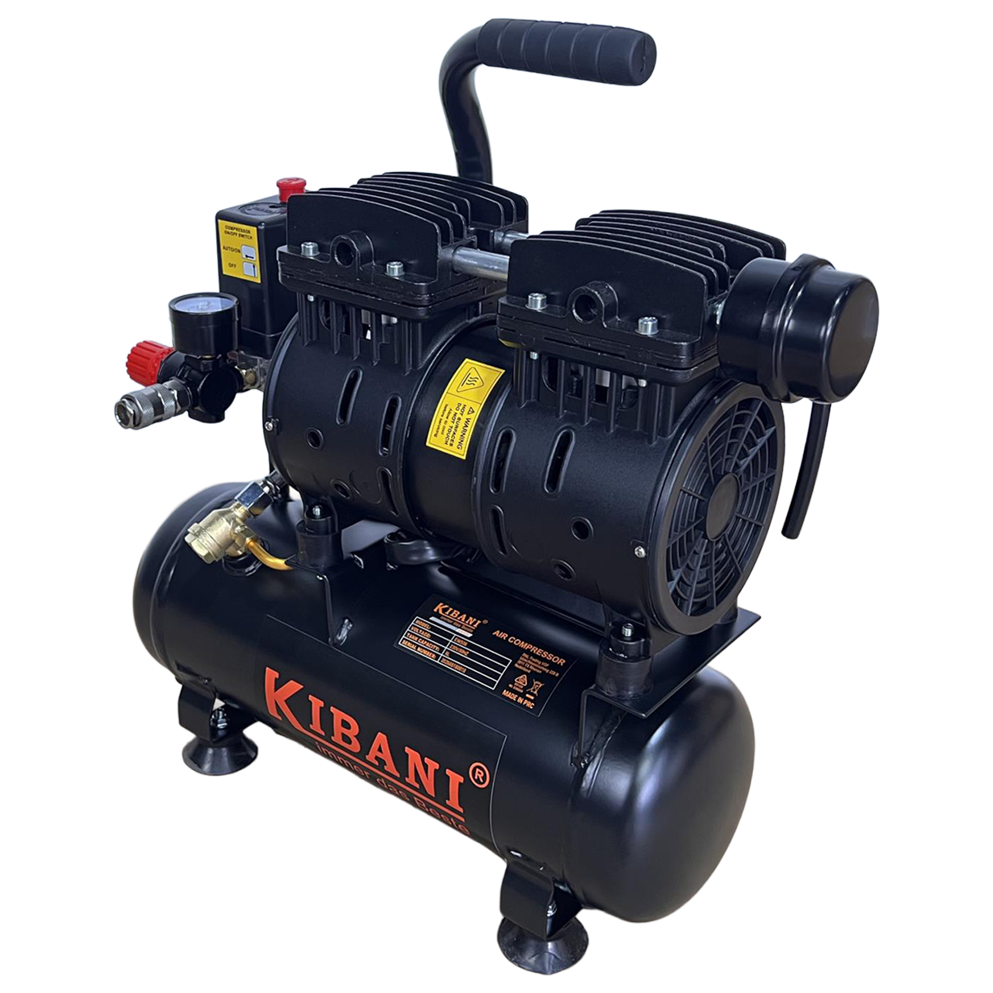 Stille compressor 48 dB olievrij 6 liter 8 bar 550W Kibani Ecoline