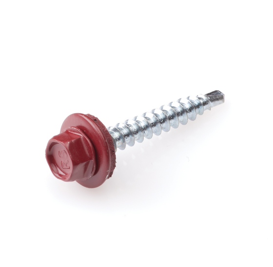 Wemekamp Schroeven - Profielplaatschroef zelfb. verzinkt alu. ring 14 mm SW-8 oxiderood RAL 3009 4.8X35