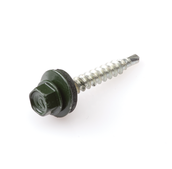 Wemekamp Schroeven - Profielplaatschroef zelfb. verzinkt alu. ring 14 mm SW-8 flessengroen RAL 6007 4.8X35