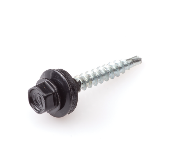 Wemekamp Schroeven - Profielplaatschroef zelfb. verzinkt alu. ring 14 mm SW-8 gitzwart RAL 9005 4.8X35