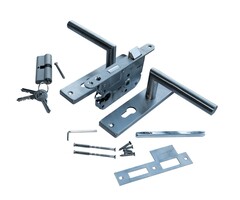 Eurofix deurslot-set PC55, RVS kruk/schild recht, cilinder 40/40 mm
