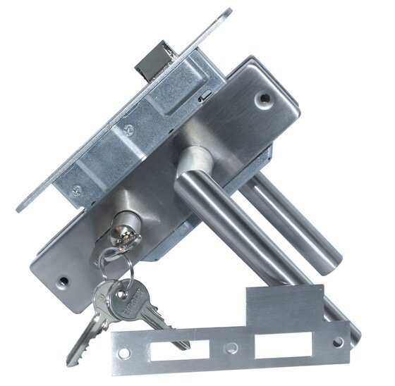 Wemekamp Deur- en poortsloten - Eurofix deurslot-set PC55, RVS kruk/schild recht, cilinder 40/40 mm