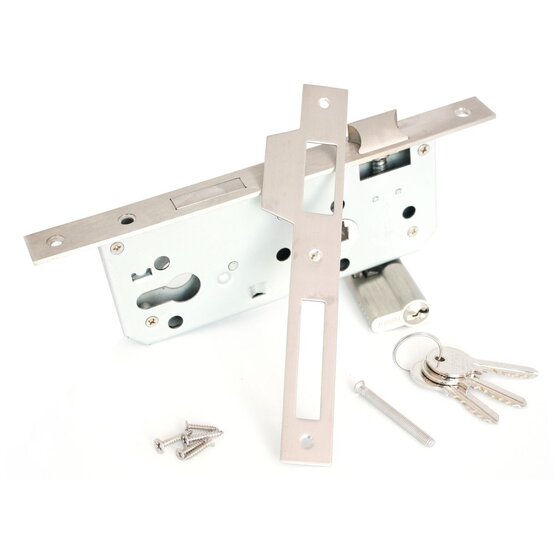 Wemekamp Deur- en poortsloten - Eurofix deurslot doornmaat 45 MM PC85, voor- en sluitplaat RVS, cilinder 40/40