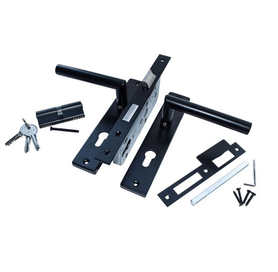Wemekamp Deur- en poortsloten - Eurofix deurslot-set PC72, RVS zwart kruk/schild recht, white label