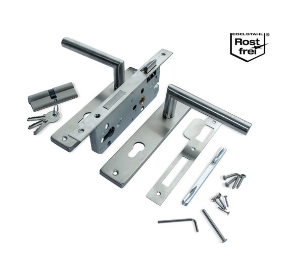 Wemekamp Deur- en poortsloten - Eurofix deurslot-set PC85, RVS kruk/schild recht, white label