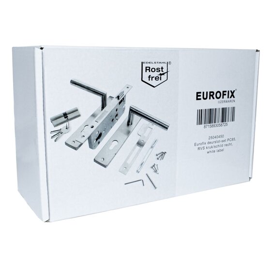 Wemekamp Deur- en poortsloten - Eurofix deurslot-set PC85, RVS kruk/schild recht, white label