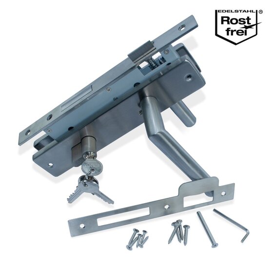 Wemekamp Deur- en poortsloten - Eurofix deurslot-set PC85, RVS kruk/schild recht, voor- en sluitplaat RVS