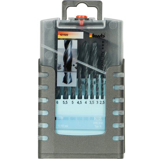 Wemekamp HSS spiraalborenset DIN 338, 1.0-10.0 MM toename per 0,5 MM, 19 delig