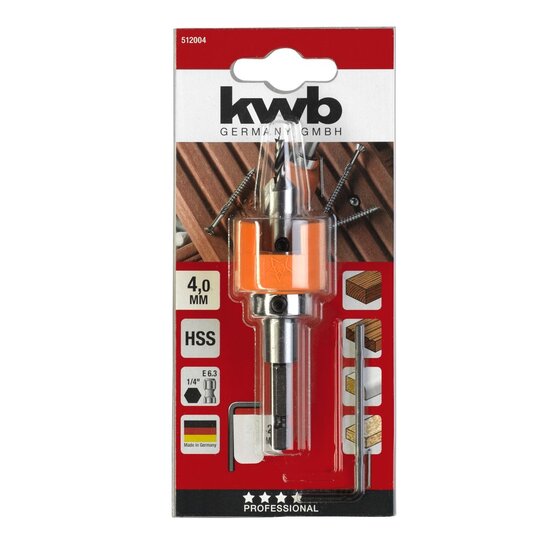 Wemekamp Opsteek-verzinkborenset HSS hardhout, 4.0 MM kaart