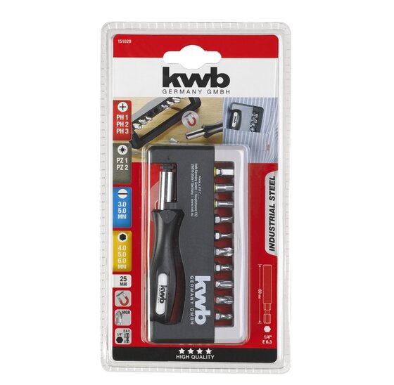 Wemekamp Bits - Handy Bit Box, vlak/ph/pz/hex 12-delig kaart