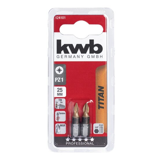 Wemekamp Titaan bits, 25 mm pozidrive PZ 1 2 st. kaart