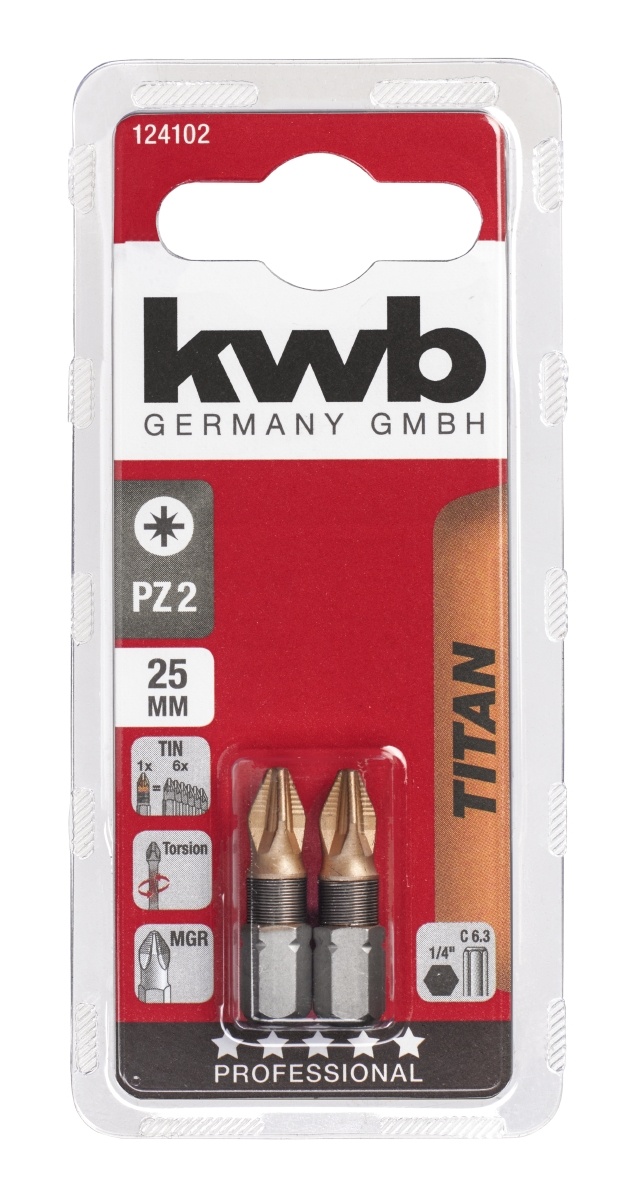 Titaan bits PZ2 25 mm pozidrive - 2 stuks