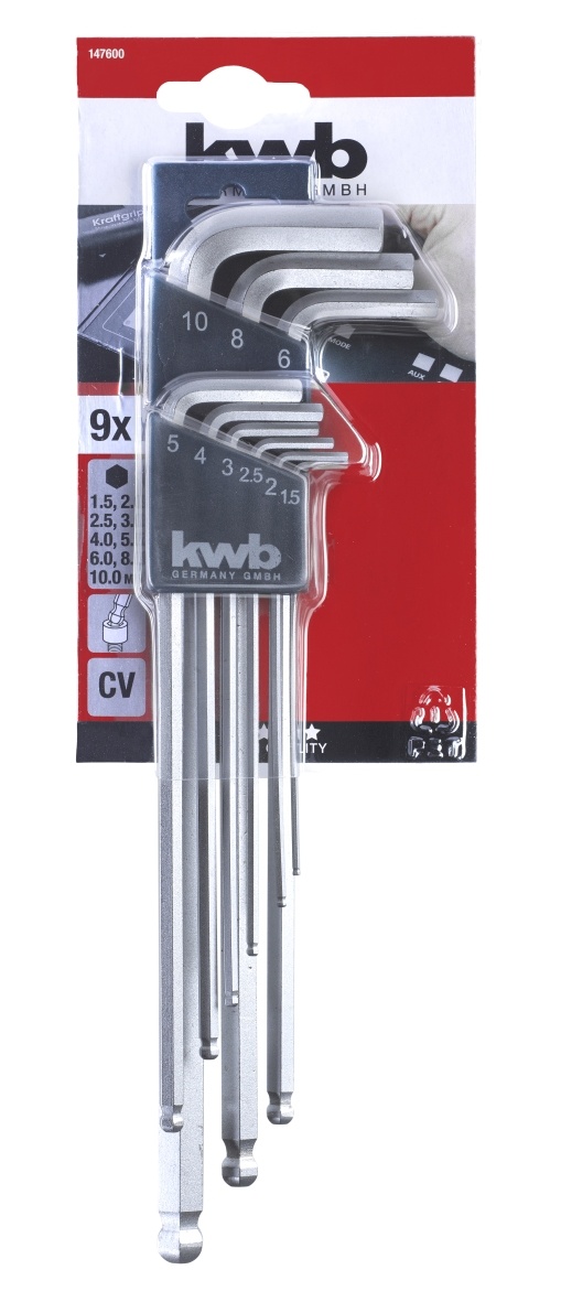 Inbussleutelset Lang 9-delig 1,5-10mm Kogelkop CV-staal