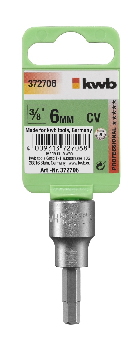 Bits voor dopsleutel 3/8'' - CV staal - 6 tot 12 mm