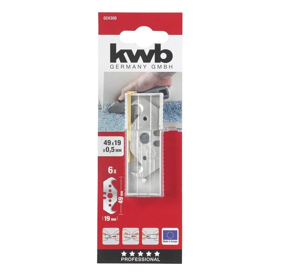 Wemekamp Handzagen en messen - Trapeziumvormige mesjes met haken 49x19 mm 6 st. kaart