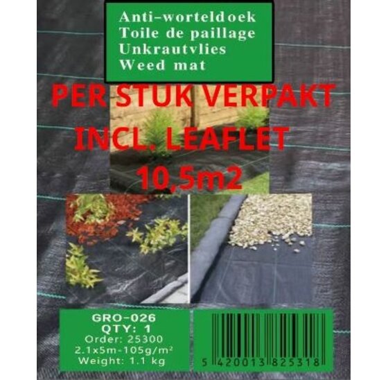 Worteldoek 2,10x5 m - 105 g/m² zwart/groen