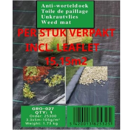 Worteldoek 3,30x5 m - 105 g/m² zwart/groen
