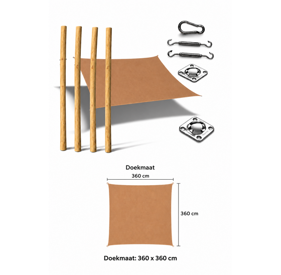 Robinia pergola vierkant 360 × 360 cm met schaduwdoek – sfeervolle schaduwplek voor tuin en terras