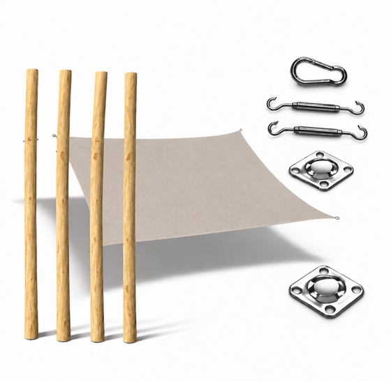 Robinia pergola vierkant 360 × 360 cm met schaduwdoek – sfeervolle schaduwplek voor tuin en terras