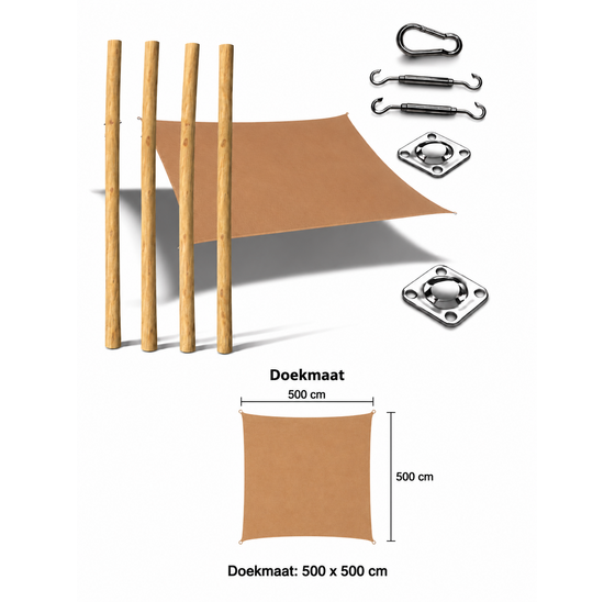 Robinia pergola vierkant 500 × 500 cm met schaduwdoek – sfeervolle schaduwplek voor tuin en terras