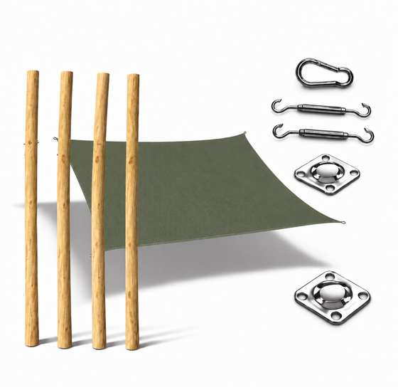 Robinia pergola vierkant 500 × 500 cm met schaduwdoek – sfeervolle schaduwplek voor tuin en terras