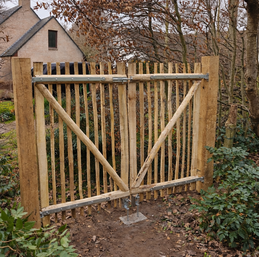 Dubbele Kastanje Poort 200x80 cm | Handgemaakt & Duurzaam
