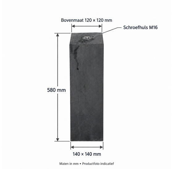 Betonpoer antraciet 140x140x580 mm met schroefhuls M16