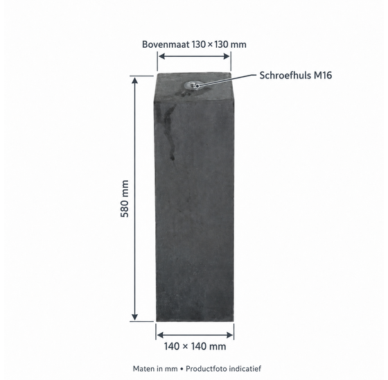 Betonpoer Antraciet 140x140x580 mm Schroefhuls M16