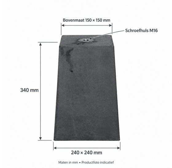 Betonpoer Antraciet 240x240x340 mm met Schroefhuls M16