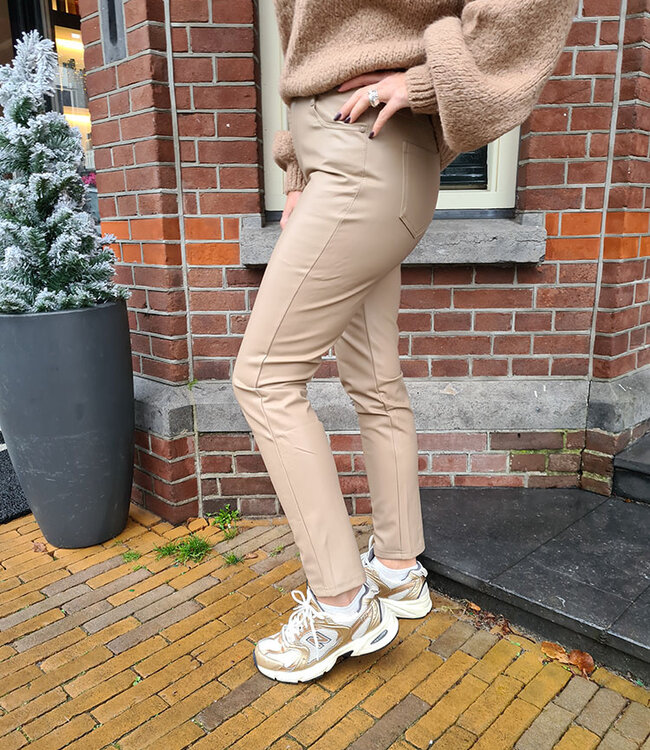 Lederlook Broek Taupe 19070
