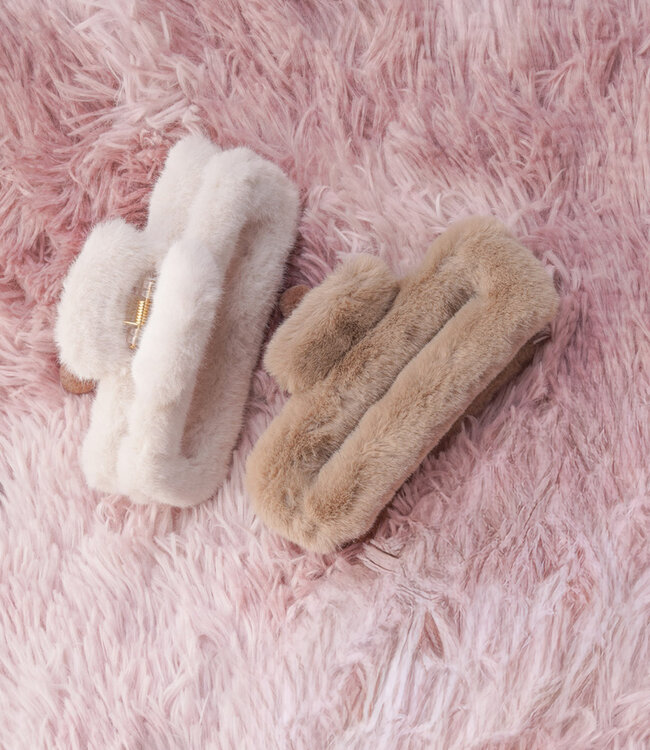 Fluffy Faux Fur Haarklem Recht Zwart